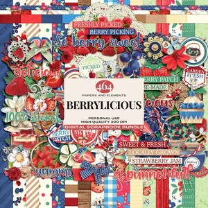 Berry Fruit Themed Scrapbooking Collection, Berrylicious Digital Scrapbook Kit, Fruity Digital Papers and Elements, Delicious Fruits Graphic