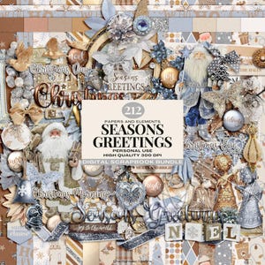 Pakiet cyfrowych albumów ze zdjęciami „Seasons Greetings”, kolekcja albumów ze zdjęciami o tematyce bożonarodzeniowej, świąteczne papiery cyfrowe i elementy, albumy ze zdjęciami o tematyce świątecznej