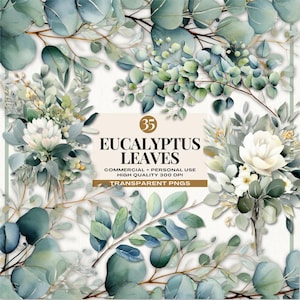 Eucalyptus Leaves Clipart, Wedding Invitation Florals Clipart, Watercolor Green Leaves Clipart, Botanical Illustrations, Bridal Shower Decor