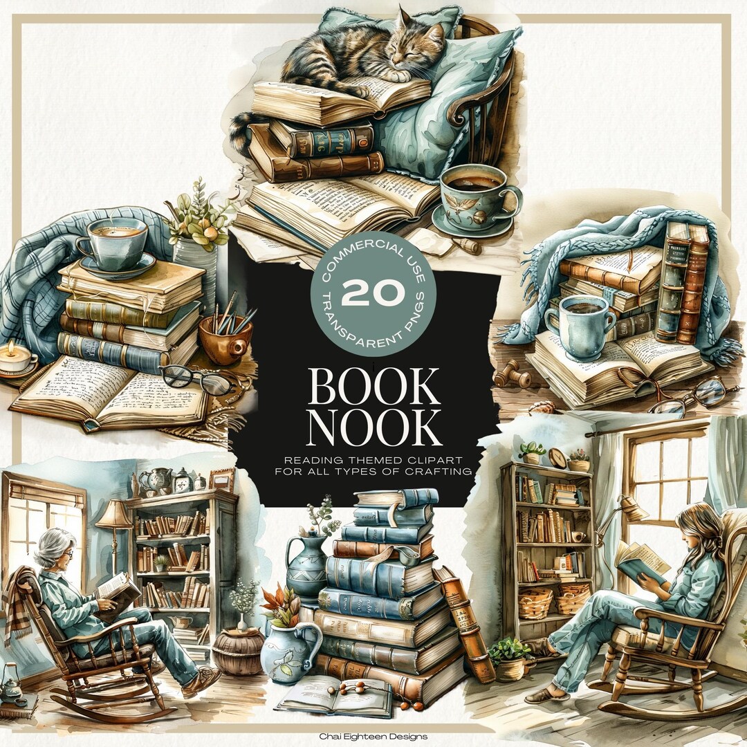 Cozy Book Nook Clipart Collection, Home Library, Fireside Moments ...