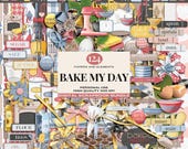 Baking Digital Scrapbook Bundle, 124 Papers and Elements for Recipe Books, Kitchen Décor, Baking Clipart, Cooking Book Art, Kitchen Utensils
