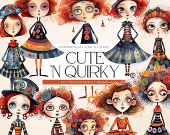 Charming Girl Clipart, Whimsical and Cute, Quirky Girl Clipart, Adorable Junk Journal Girl png, Commercial Use, INSTANT DOWNLOAD