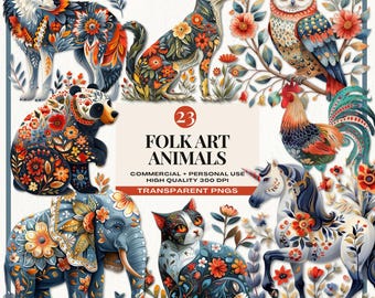 Folk Art Animal Clipart, Scandinavian Folk Art, Nordic Art, Swedish Design, Rustic Pattern, Unique Animals, Commercial Use, INSTANT DOWNLOAD
