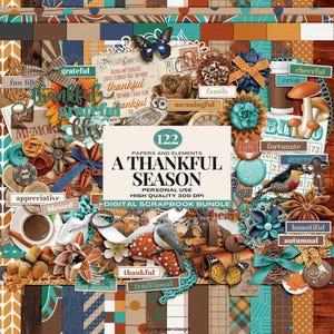 Cyfrowe papiery na Święto Dziękczynienia, cyfrowy zestaw do scrapbookingu „Wdzięczny sezon”, jesienny zestaw do scrapbookingu, jesienny cyfrowy zestaw do scrapbookingu