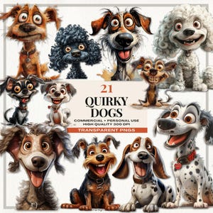 Quirky Dog Clipart, Dog Breeds Png, Puppy Images, Whimsical Dogs, Planner Clipart, Cute Cartoon Animals, Commercial Use, INSTANT DOWNLOAD