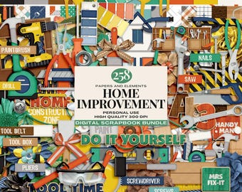 Pacchetto di album digitali per la ristrutturazione della casa, collezione di design per la pianificazione del fai-da-te per la ristrutturazione della casa, carte per album di ristrutturazioni, clipart per tuttofare.
