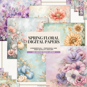 Digitale Frühlingsblumen, Vintage inspirierte Blumenmuster, Aquarell Pastellblumen Illustrationen, Frühlingsblumen druckbare Hintergründe