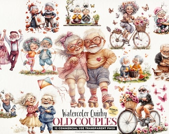 Funny Old Couple Clipart Bundle, Fun & Quirky Couples Dancing, Whimsical Grandparents Clip Art Portrait, Cute Elderly People Pngs