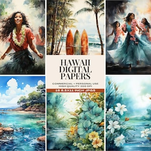 Junk Journal Kit Hawaii, Hawaiian Dancers Images, Beach Scrapbooking Paper, Hawaii Vacation Junk Journal Papers, Tropical Journal Background