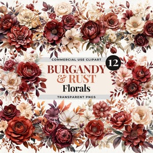 Clipart fleur Bordeaux et rouille, Clipart fleur automne, automne aquarelle fleurs Png, clipart floral Boho, Images de faire-part de mariage automne