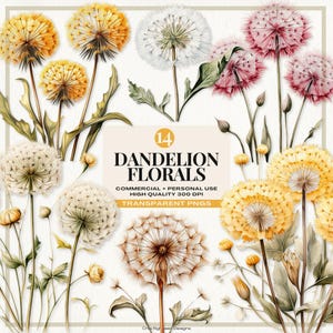 Diente de león PNG Clipart Diente de león Invitación de boda Clipart Elegante scrapbooking floral Clipart Arte de diente de león para carteles Tarjeta de felicitación de diente de león