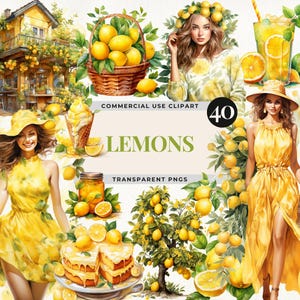 Pacote de clipart de limão PNG, estética cítrica de verão, decoração de casamento, clipart floral em aquarela, ilustrações de alimentos, gráficos de frutas amarelas