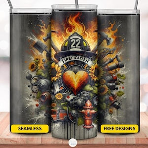 Bombeiro 20oz Skinny Tumbler Wrap, Trabalhador de resgate PNG Download, Presente para herói de primeiros socorros, Capacete de bombeiro Sublimação perfeita