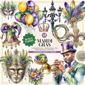 Ensemble de cliparts Mardi Gras, Clipart masque de festival, mascarade png, sublimation de masque de plume, illustrations de voyage à la Nouvelle-Orléans, carnaval de Mardi Gras