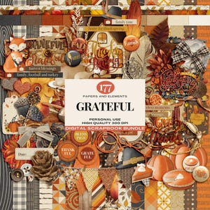 Thanksgiving digitale papers, dankbare digitale scrapbookingbundel, dankbaarheidscrapbook, herfst ongewenste dagboekelementen, seizoensgebonden herfstherinneringen