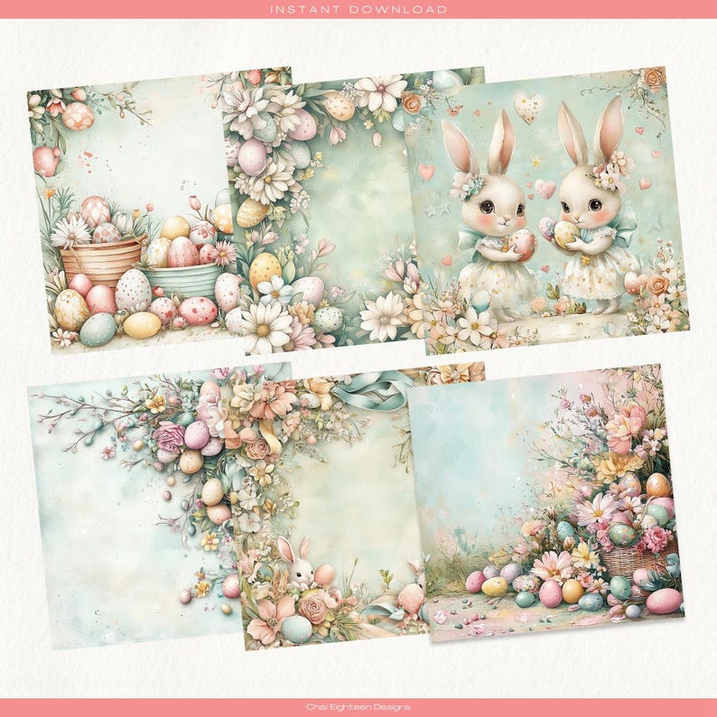 Watercolor Easter Digital Paper Pack, Pastel Egg, Chick and Bunny ...
