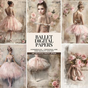 Ballerina Junk Journal Pages, Vintage Shabby Chic Ballet, Printable Ballerina Digital Scrapbooking Papers, Ballet Ephemera, Ballerina Theme
