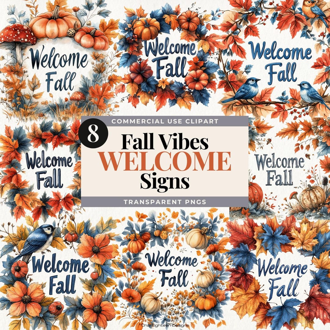 Welcome Fall Sign Clipart, Autumn Flowers Wreathes Png, Fall Home Décor ...