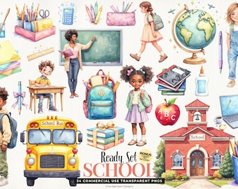Back to School Clipart Bundle, Classroom Decoration PNGs, Digital Download