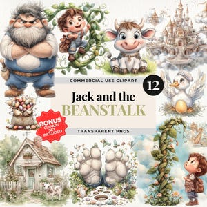 Jack e il fagiolo magico Clipart PNG, Illustrazioni di fiabe ad acquerello, Arte di libri di fiabe, Decorazioni per la cameretta dei bambini, Grafica per baby shower, Clipart BONUS