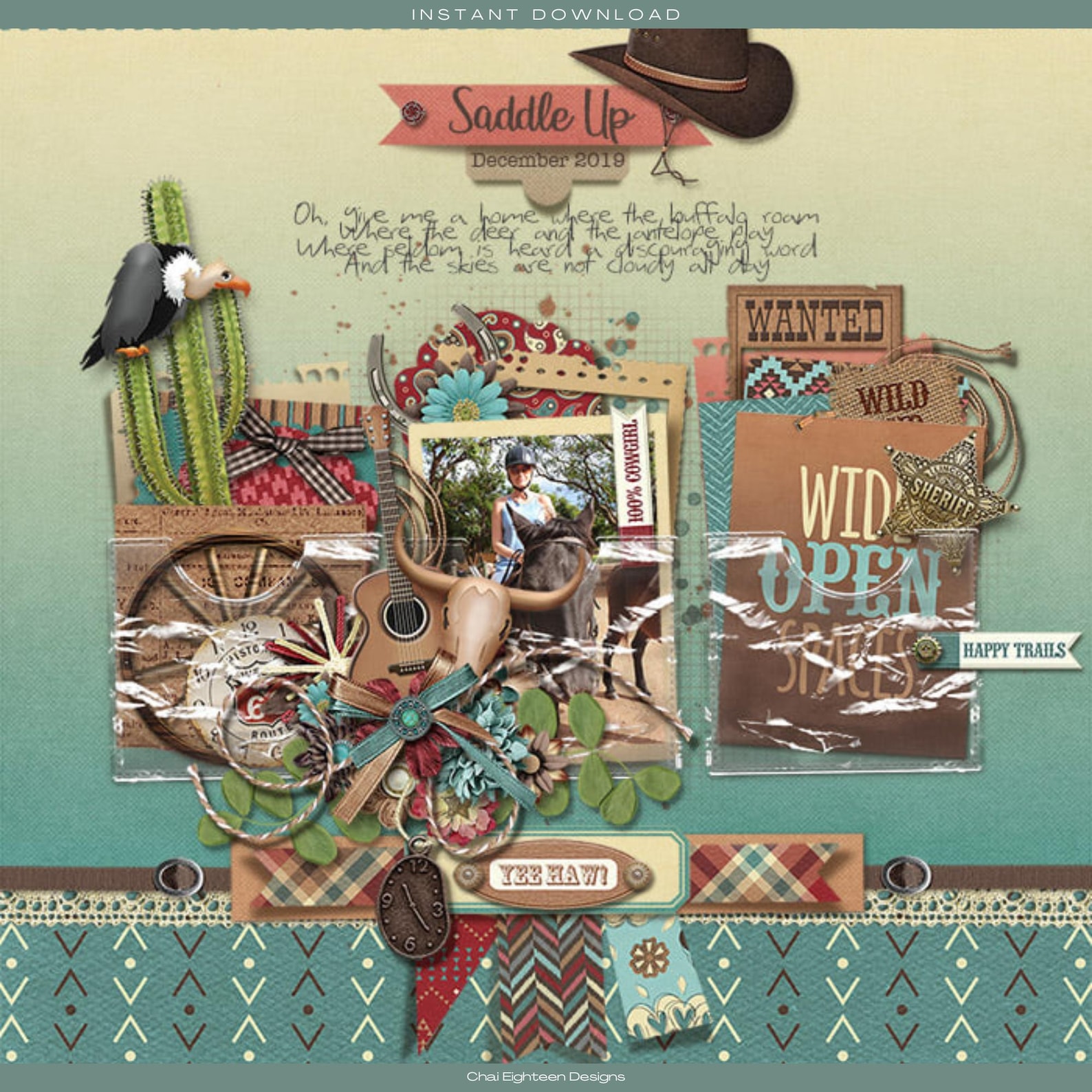 Rustic Rodeo Scrapbook Paper Digital Scrapbook Bundle: Rustic Wild West, Cowboy Theme, Western ...