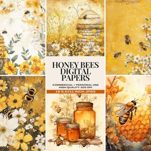 Honey Bees Junk Journal Pages, Bee Digital Scrapbook Paper, HoneyComb Scrapbooking Collage Sheet, Vintage Bee Printable Ephemera