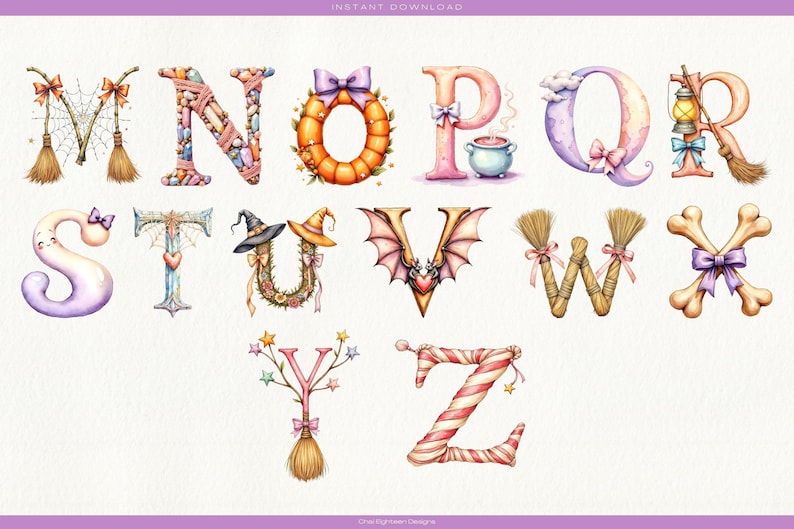 Coquette Bow Halloween Alphabet Clipart, Pastel Letters & Numbers PNG ...