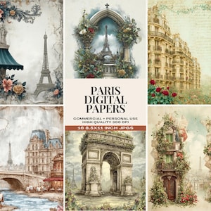 Pages de journal indésirable de Paris, téléchargement numérique éphémères de journal Français vintage, papiers de scrapbooking Tour Eiffel, fournitures de scrapbooking pays de Paris