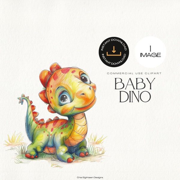 Cute Baby Dinosaur Clipart, Prehistoric Dino Creature Graphics, Nursery Decor SINGLE Image, Commercial Use, INSTANT DOWNLOAD