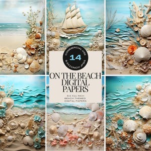 Imprimibles del océano para Junk Journal, páginas imprimibles de playa, collage de arena y mar, papeles para diarios de arte en la playa, papeles para scrapbooking digital