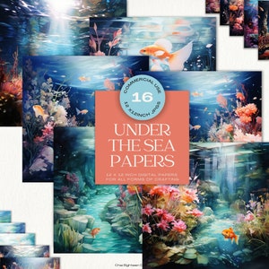 Underwater Digital Papers, Under the Sea Papers, Ocean Digital Papers, Underwater Backdrop, Deep Dive Sea Art, Ocean Junk Art Journal Papers