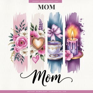 Pennellata floreale per la festa della mamma PNG, grafica a sublimazione di cuore e tazza da tè Coquette, clipart di candele vintage, regalo per la mamma, design per maglietta