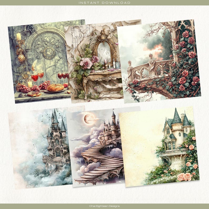 Enchanted Castle Digital Papers, 16 Fairy Tale Backgrounds, Digital ...