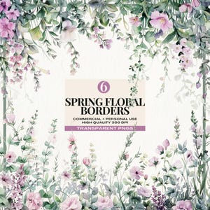 Aquarell Frühling Blumen Bordüren, Boho Blumen Bordüren Illustrationen, Frühling Wildblumen, Hochzeitseinladung, kommerzielle Nutzung, INSTANT DOWNLOAD