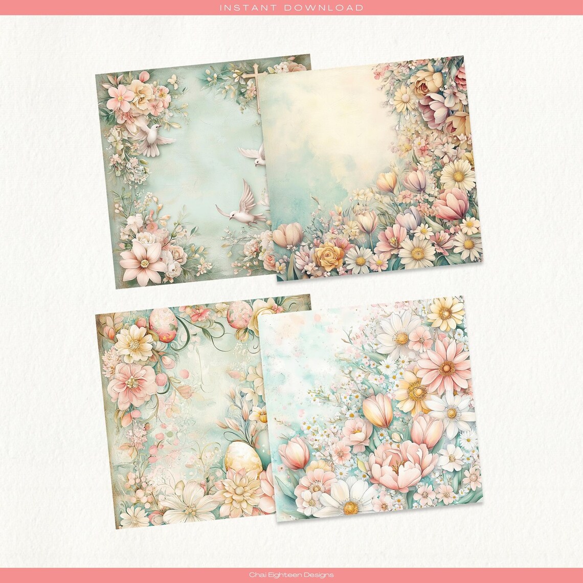 Watercolor Easter Digital Paper Pack, Pastel Egg, Chick and Bunny ...
