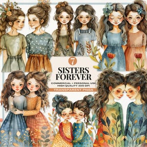 Clipart Sisters Forever, Images de meilleures amies, clipart Soul Sisters, Art de l'amitié, pngs de soeurs bien-aimées, usage commercial, téléchargement immédiat