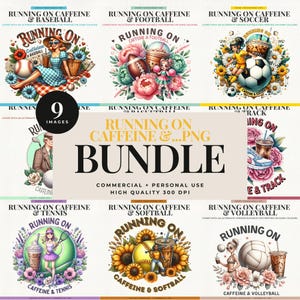 Hardlopen op cafeïne png-bundel, gamedag shirt sublimatieontwerpen, koffieliefhebber png, retro coquette moeder en vader sportteamafbeeldingen
