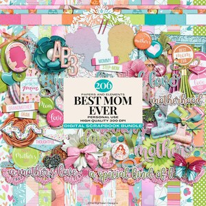 Scrapbookbundel voor beste moeder ooit, digitale Moederdag plakboekkit, sentimentele mama thema junk Journal Kit, vrouwelijk cadeau voor haar