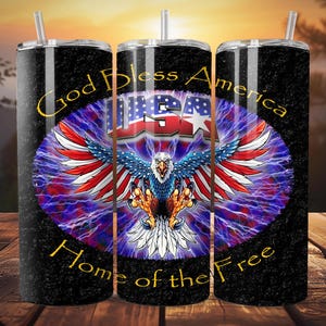 PATRIOTIC USA EAGLE 20oz Skinny Tumbler Wrap, 4th of July, God Bless America, Sublimation Digital Download