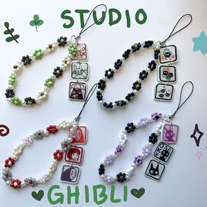 Studio Ghibli Beaded Flower Phone Chain/Strap // with resin domed charms