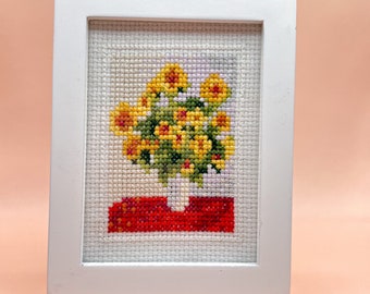 Cross Stitch Masterpiece - Bouquet of Sunflowers by Claude Monet - Mini Art Piece - Gallery Wall Mini Frame
