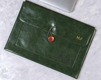 Personalised Laptop Case 15" , Laptop Sleeve Compatible with MacBook Air 13", Leather Laptop Briefcase Gifts For Him ,14 inch laptop sleeve