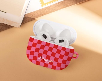 Capa personalizada xadrez vermelha para AirPods 4 e Pro 3/Pro 2, capa personalizada para AirPods 1/2/3, presente perfeito para os novos AirPods Pro.