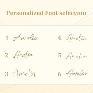 May include: Six different font styles for the name Amelia, numbered 1 through 6.