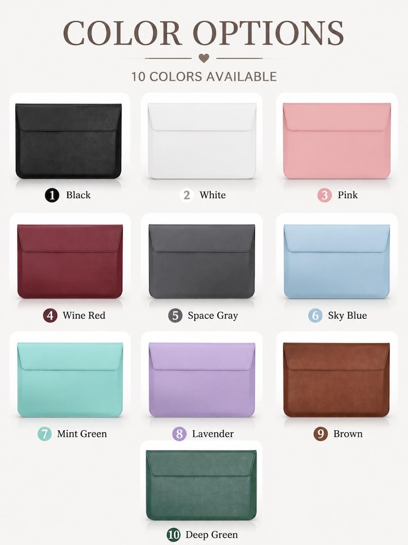 Personalised Vegan Leather Laptop Sleeve Case For MacBook 13" 15", Custom Laptop Case With Name, Laptop Briefcase, Custom Corporate Gifts image 3