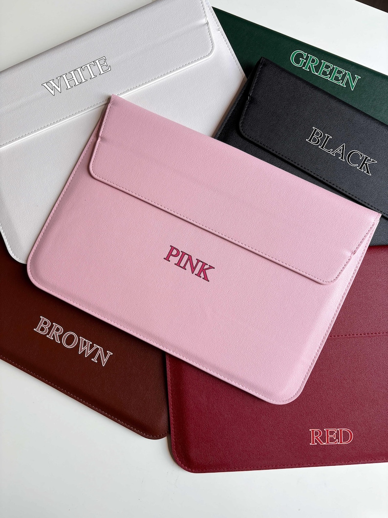 Personalised Vegan Leather Laptop Sleeve Case For MacBook 13" 15", Custom Laptop Case With Name, Laptop Briefcase, Custom Corporate Gifts image 6