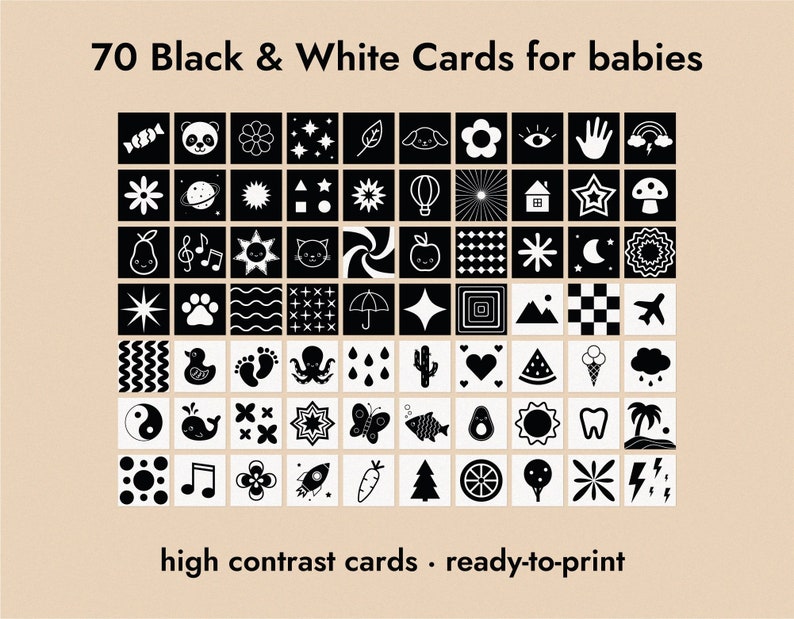 Black & White Montessori Sensory Cards for Babies High Contrast Baby