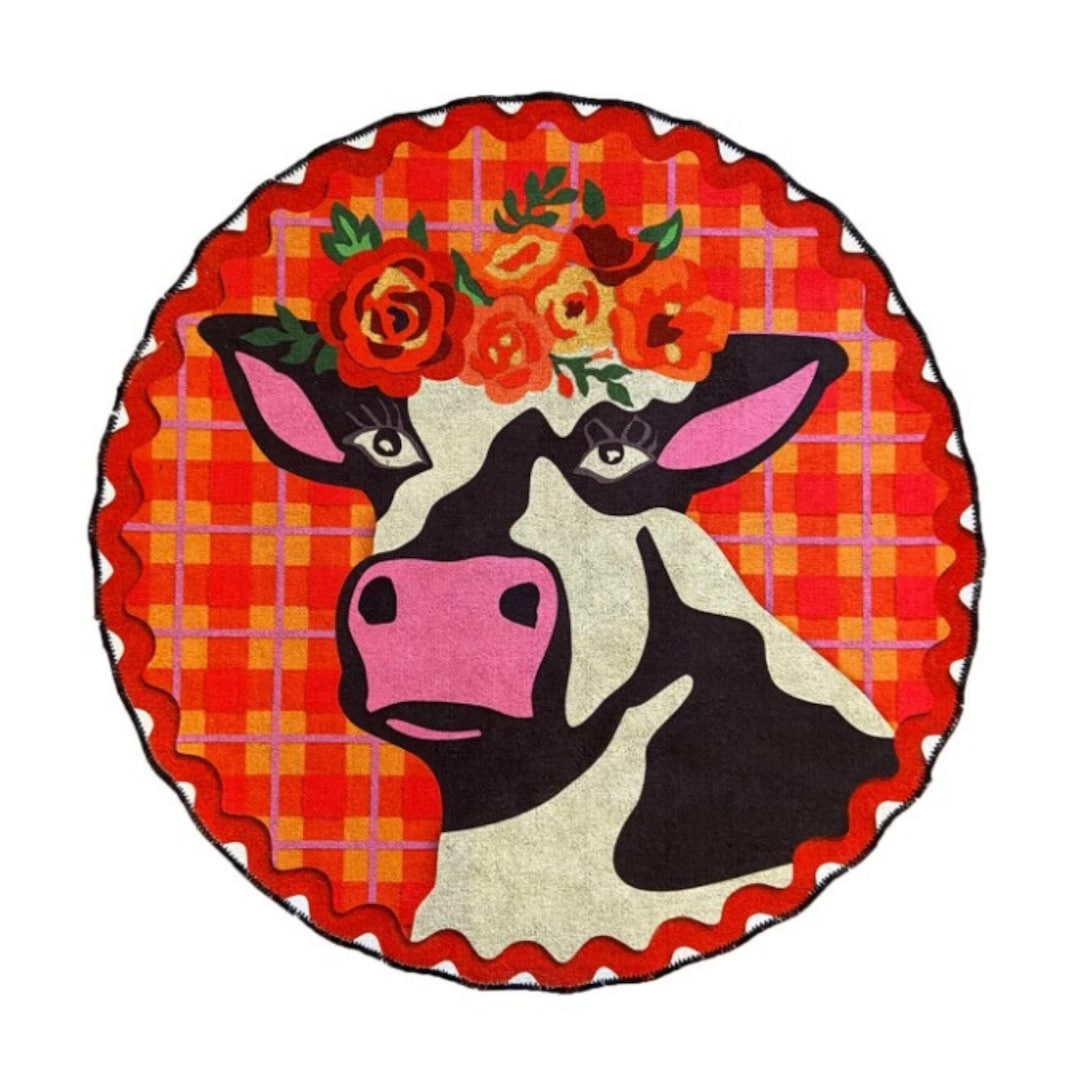 Cow Round Rug Plaid Rug Farm Animal Rugs Highland Cow Rug Etsy