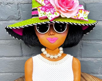 Georgia wreath attachment, Southern Lady Door Hanger,  Elegant Sassy Door Decor,  Floral Hat Wreath Attachment, Summer Front Door Decor