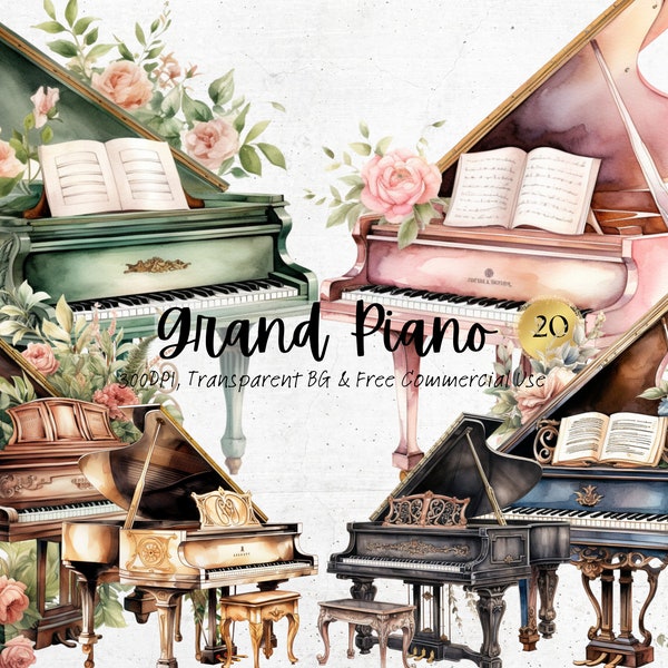 Watercolor Grand Piano Clipart, Printable Fantasy Orchestra Png, Magical Music Ephemera Art Print Digital Download Svg Free Commercial Use